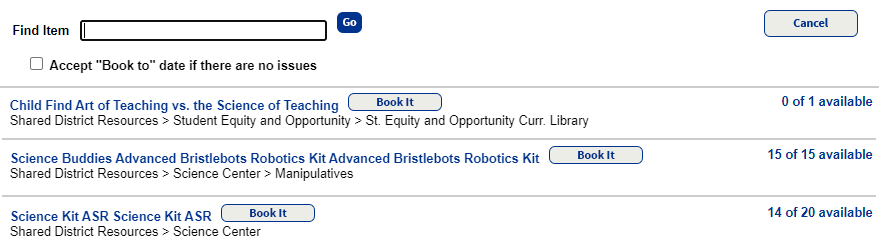 Book Now page with list of search results.